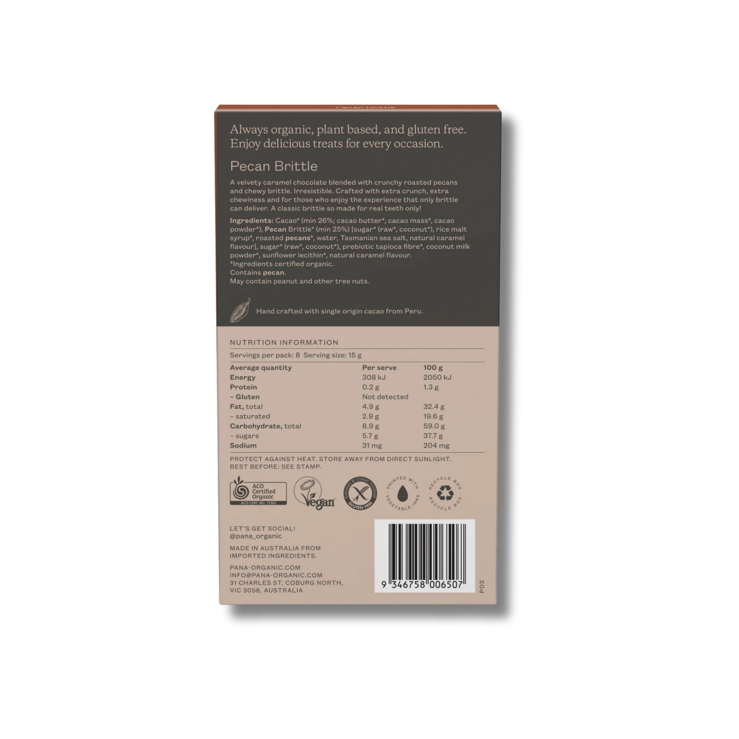 Pana Organic Chocolate Pecan Brittle 120g