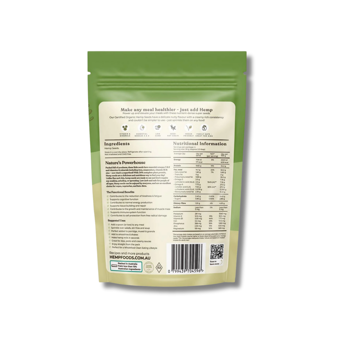 Hemp Foods Australia Organic Hulled Hemp Seeds - 114g