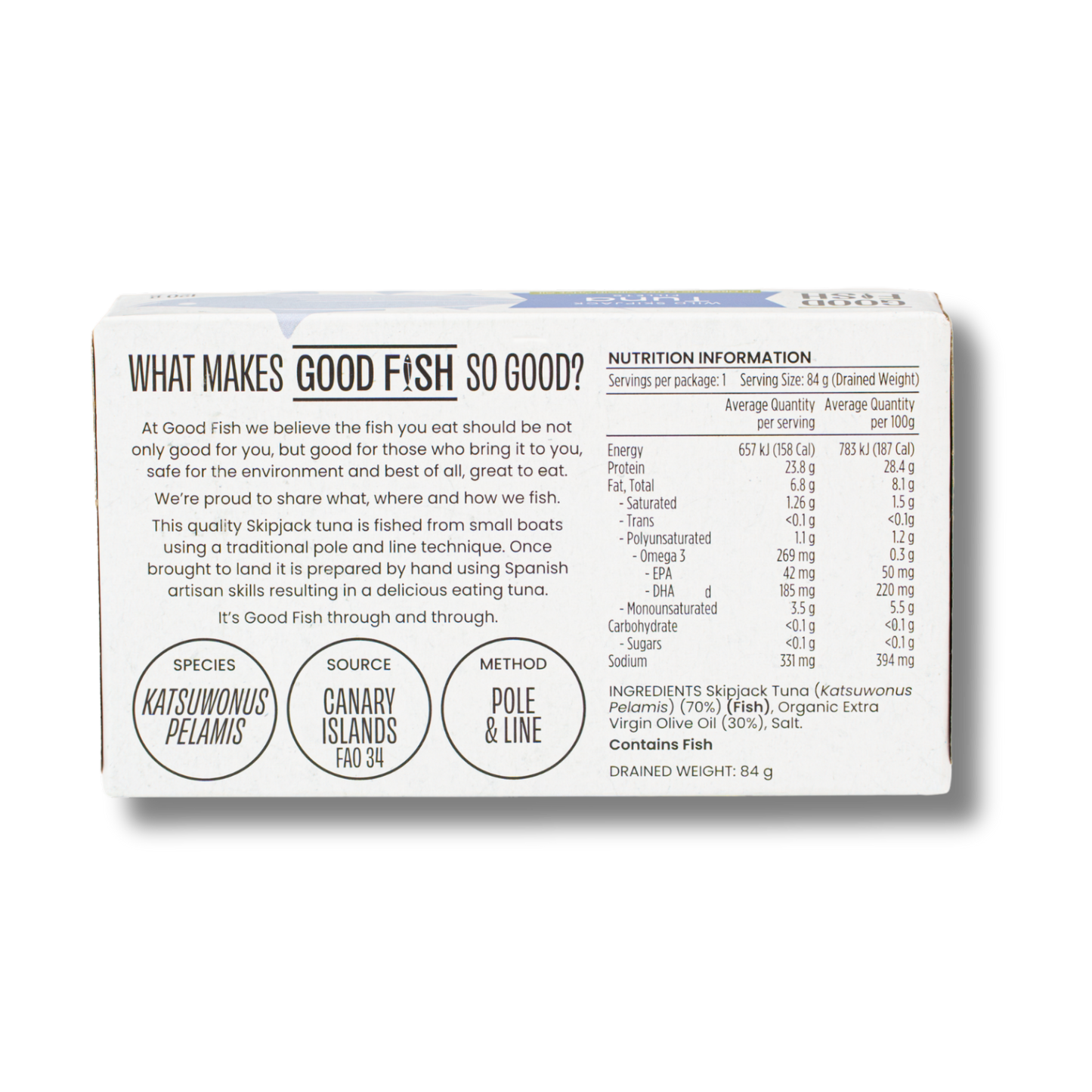 Good Fish Skipjack Tuna in Extra Virgin Organic Olive Oil 120g