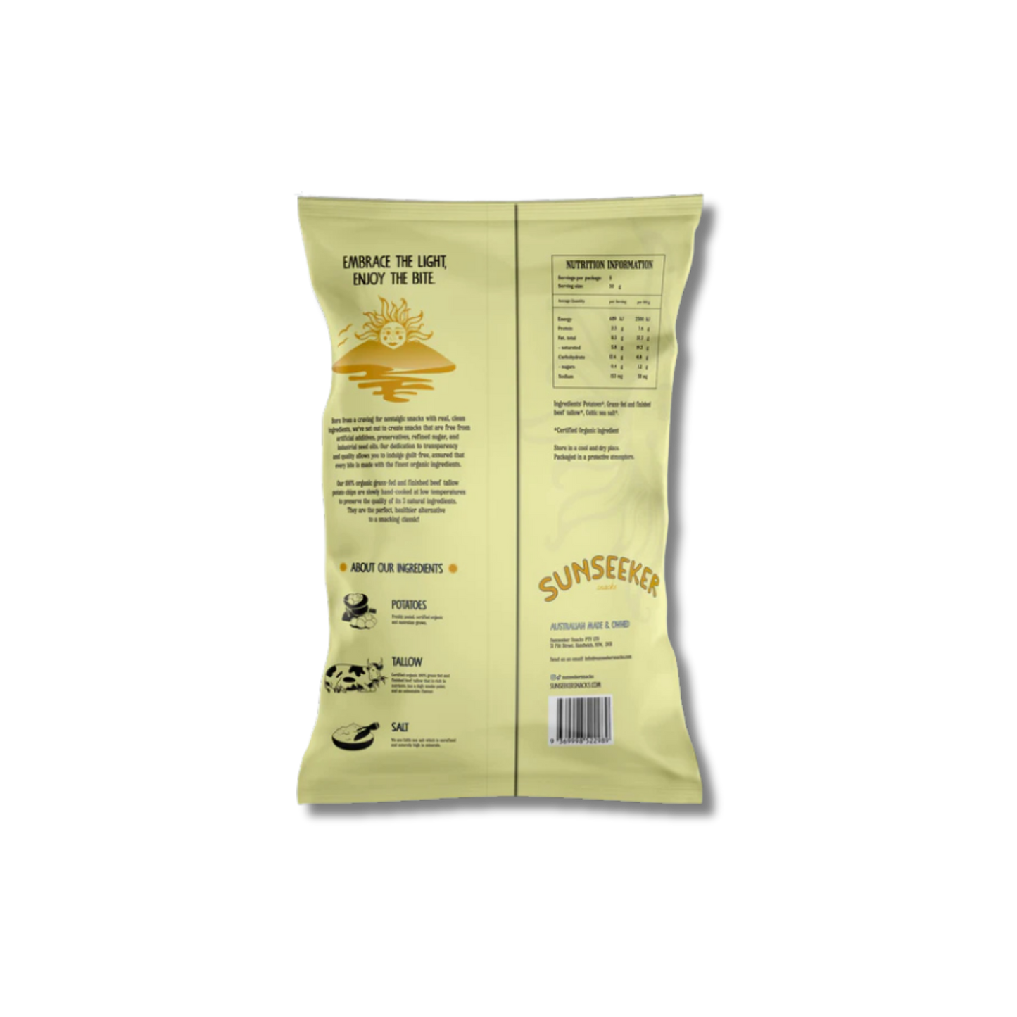Sunseekers Organic Grass Fed Beef Tallow Potato Chips 140g