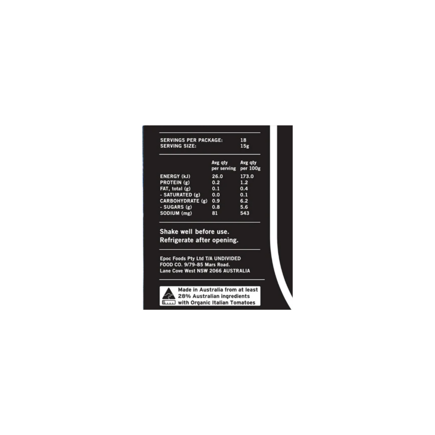Undivided Food Co Tomato Ketchup 270g