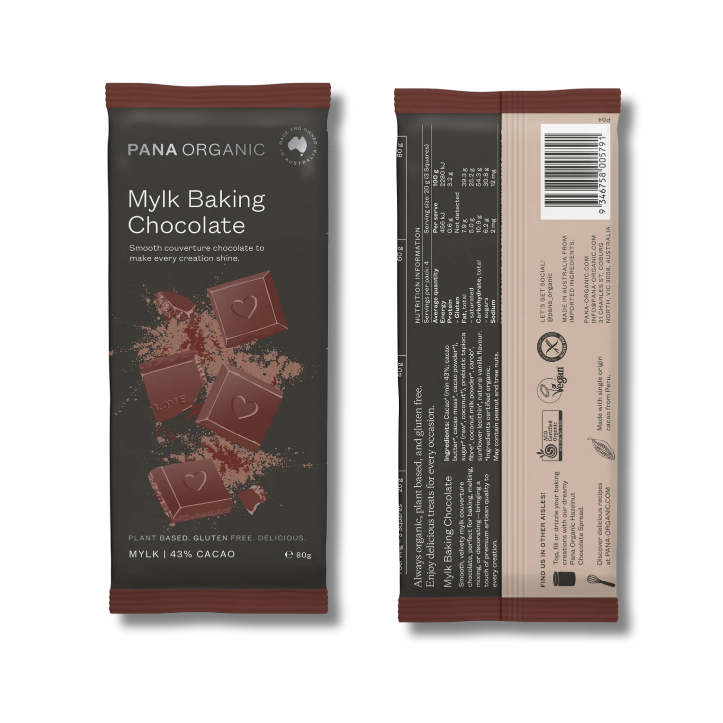 Pana Organic Mylk Baking Chocolate Range (43% Cacao) 80g