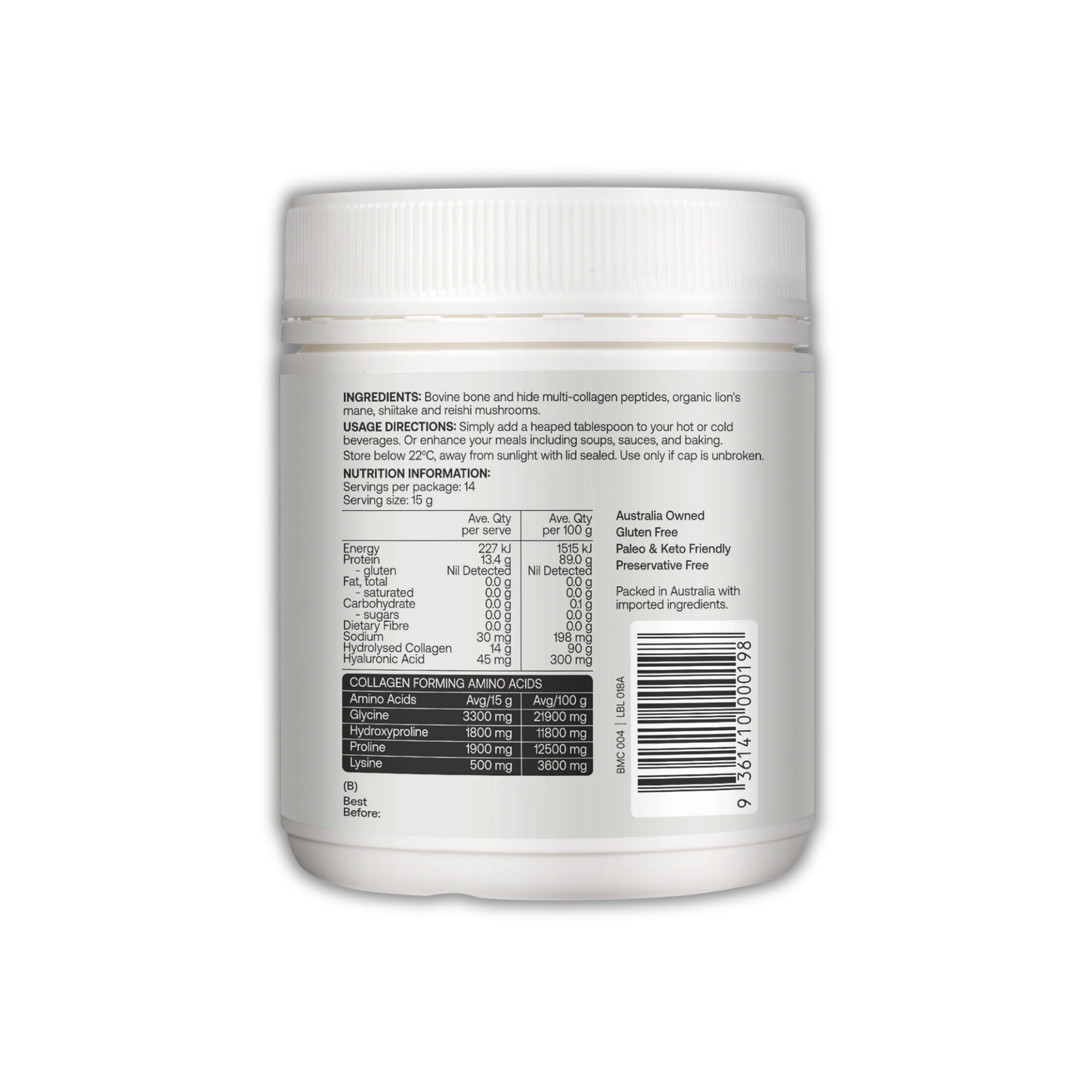 Best of the Bone Multi Collagen Protein Powder Organic Mushroom 210g