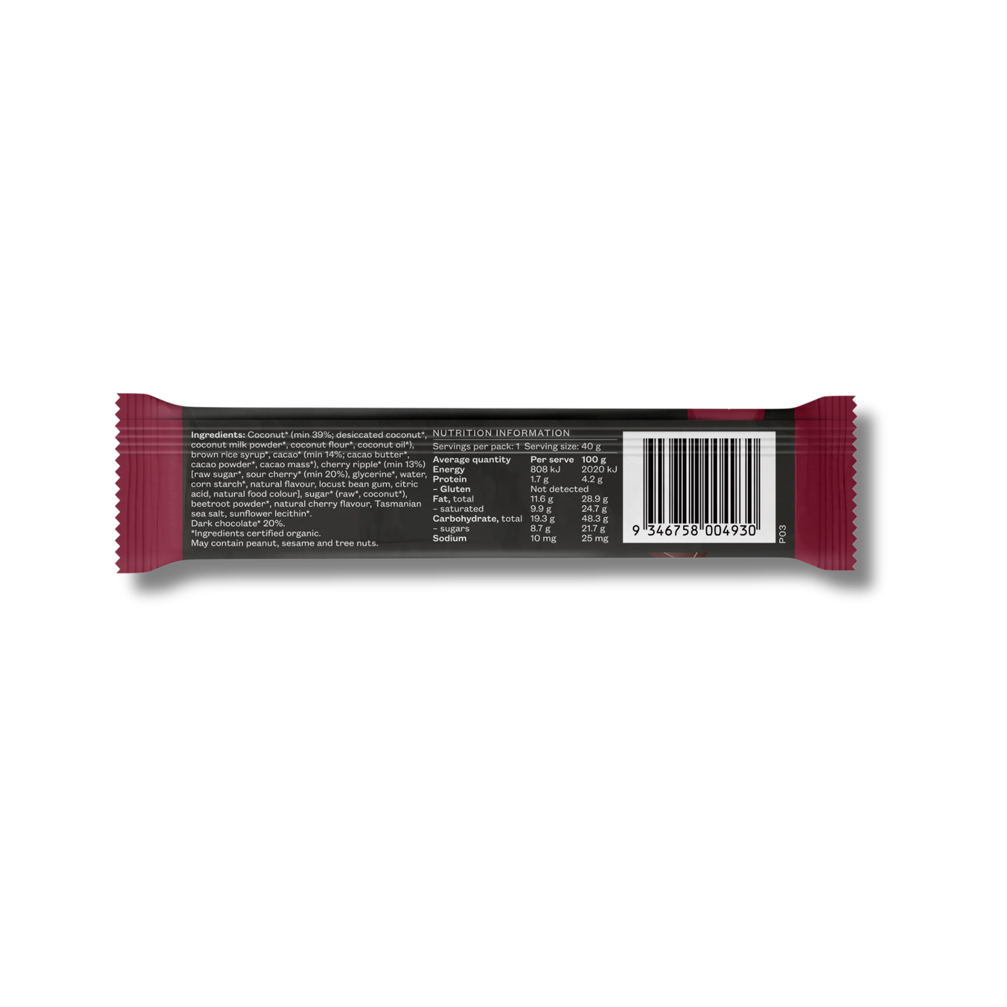 Pana Organic Cherry, Coconut & Dark Chocolate Bar 40g