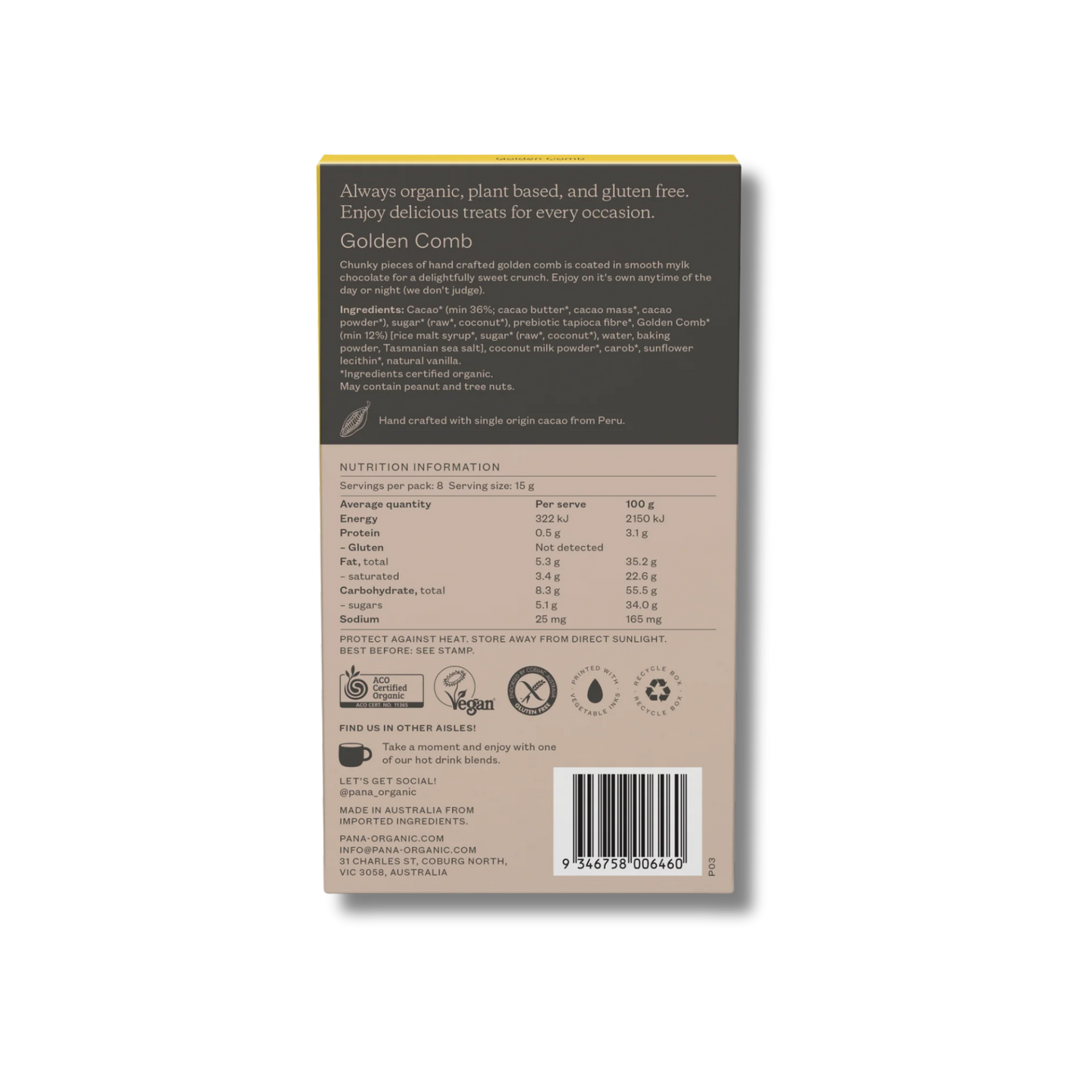 Pana Organic Chocolate Golden Comb Mylk Chocolate 120g