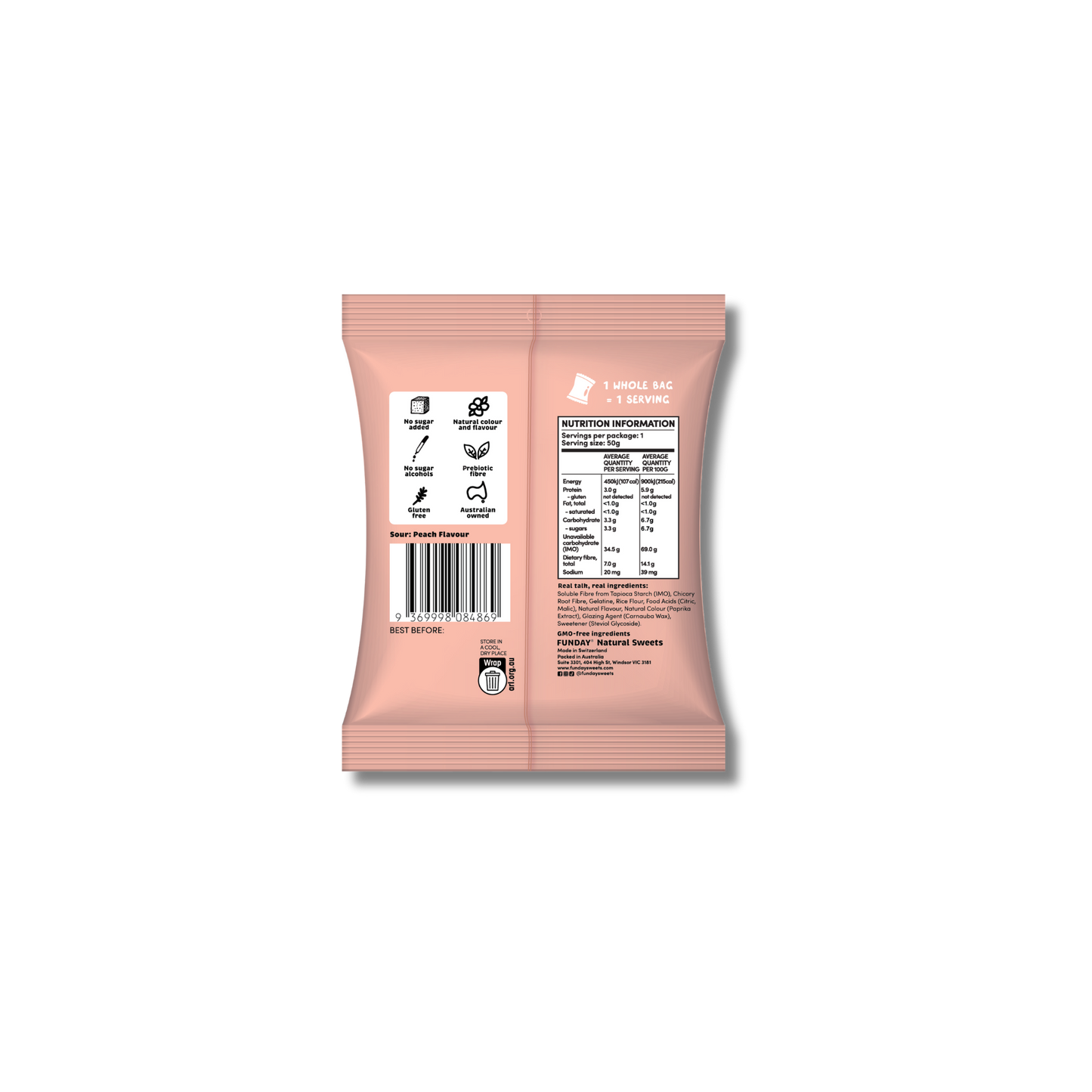 FUNDAY Sour Peach Hearts 50g