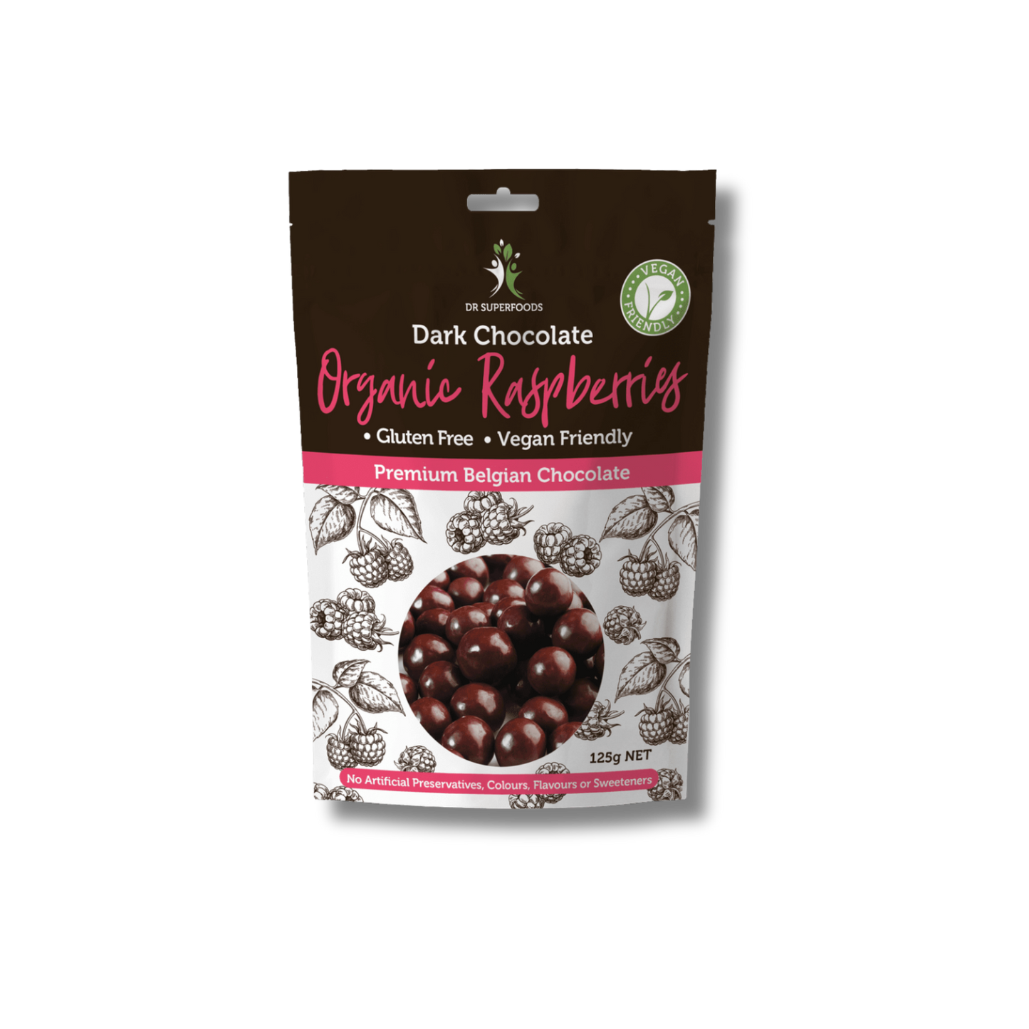 Dr Superfoods Organic Dark Chocolate Coated Raspberries 125g