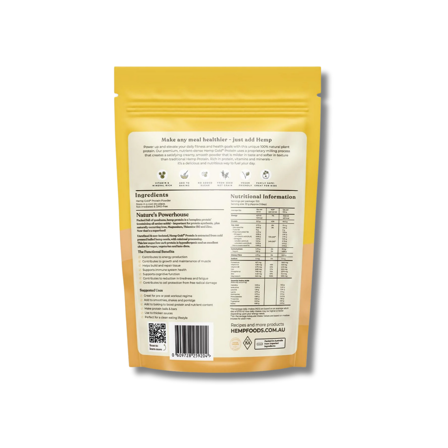 Hemp Foods Australia Organic Hemp Gold Protein Powder - 450g