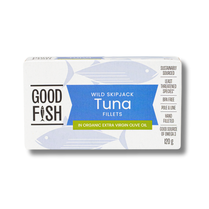 Good Fish Skipjack Tuna in Extra Virgin Organic Olive Oil 120g