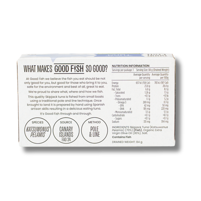 Good Fish Skipjack Tuna in Extra Virgin Organic Olive Oil 120g