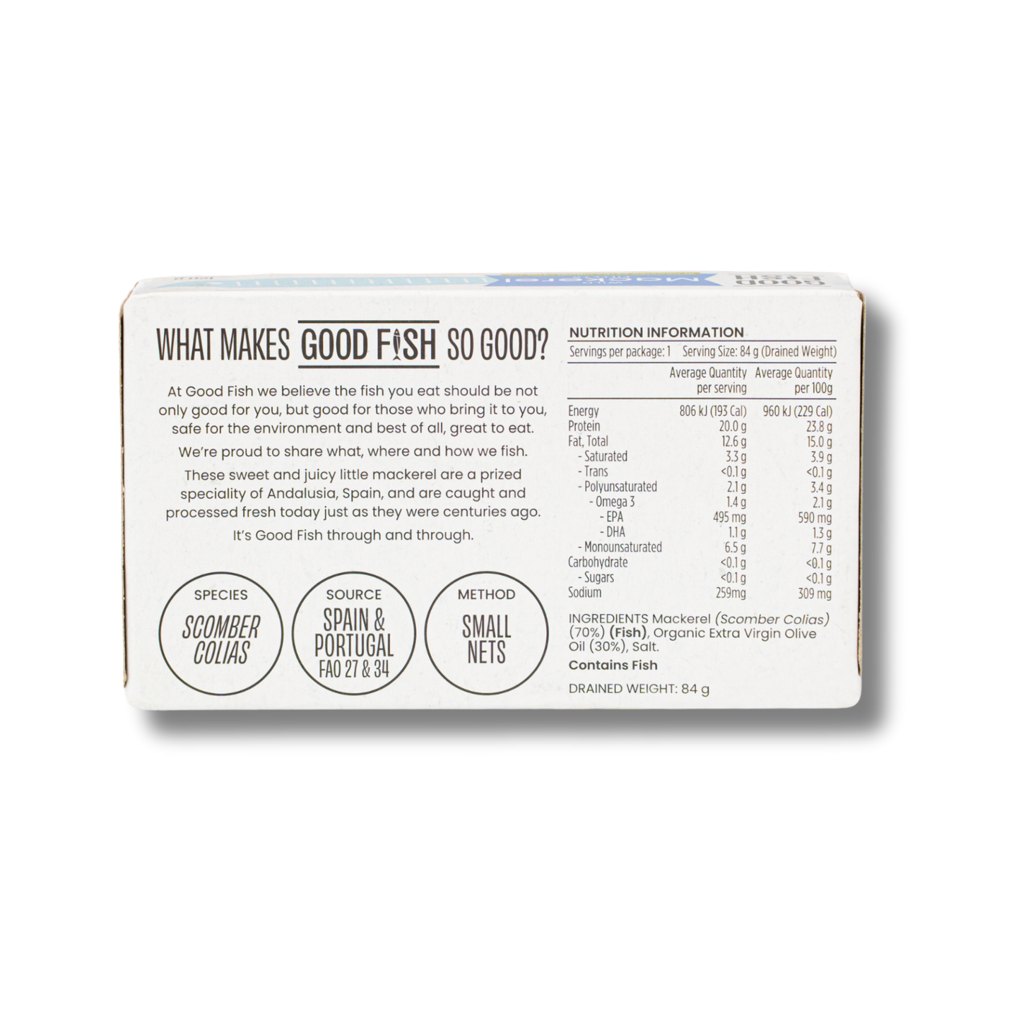 Good Fish Mackerel in Extra Virgin Organic Olive Oil 120g