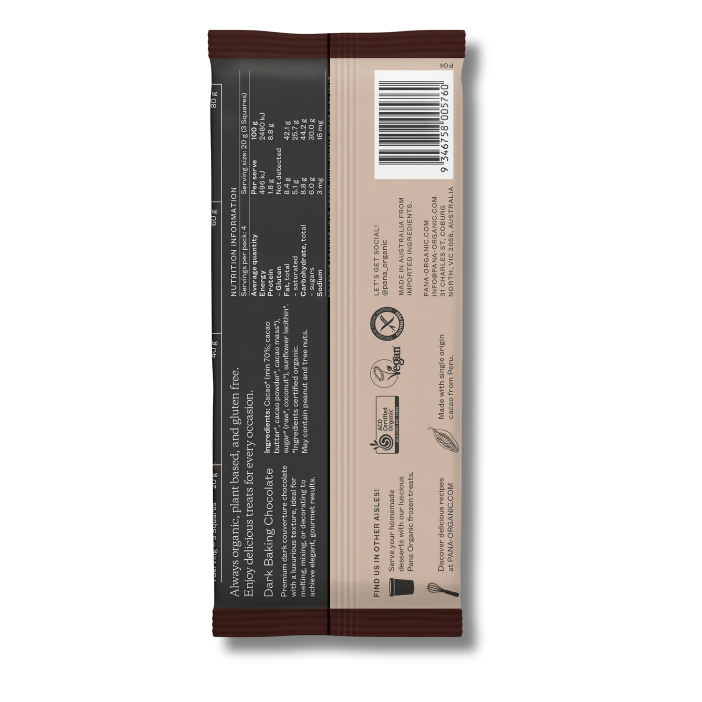 Pana Organic Dark Baking Chocolate Range (70% Cacao) 80g